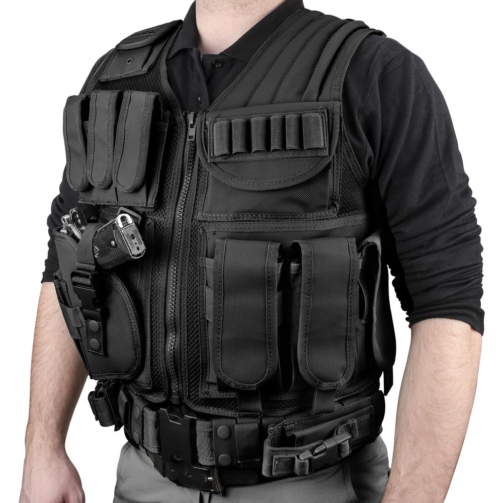 Barska Loaded Gear VX-200 Left Hand Tactical Vest with Holster, Belt, Pouches, and Pockets - for Airsoft, Paintball, and Hunting