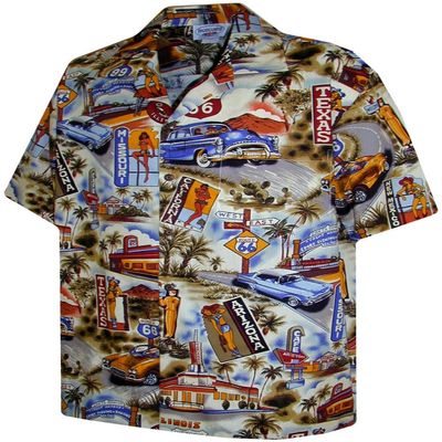 Route 66 Hawaiian Shirts - Mens Hawaiian Shirts - Aloha Shirt - Hawaiian Clothing - 100% Cotton Khaki XL