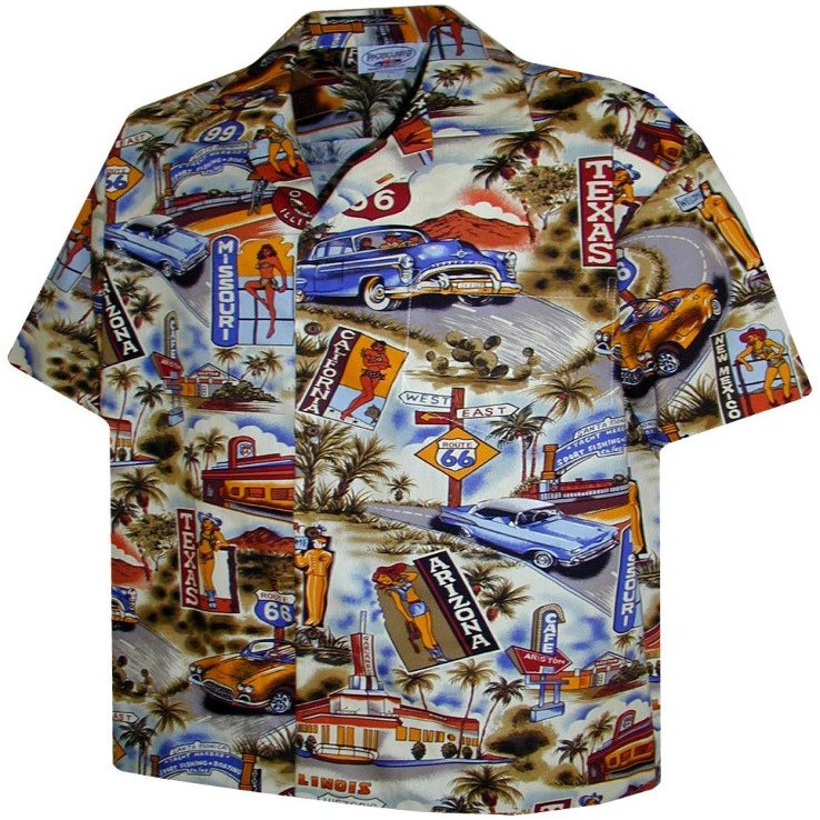 Route 66 Hawaiian Shirts - Mens Hawaiian Shirts - Aloha Shirt - Hawaiian Clothing - 100% Cotton Khaki XL