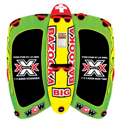 Wow Sports  Big Bazooka Towable Deck Tube for Boating  1-4 Person Capacity  Multiple Riding Position - Inflatable Boat Tube  Youth & Adults