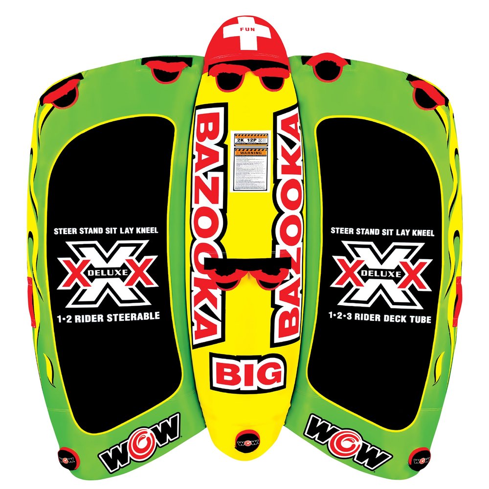 Wow Sports  Big Bazooka Towable Deck Tube for Boating  1-4 Person Capacity  Multiple Riding Position - Inflatable Boat Tube  Youth & Adults