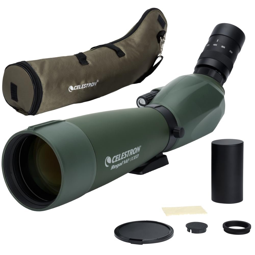 Celestron  Regal M2 80ED Spotting Scope  ED Glass for Birding and Outdoor Activities  Phase and Dielectric Coated BaK-4 Prism  Fully Multi-Coated Optics  Dual Focus  20-60x Zoom Eyepiece