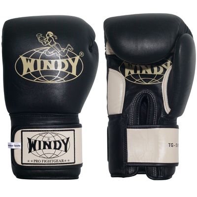 Windy Leather Muay Thai Training Sparring Gloves, 16-Ounce, Black