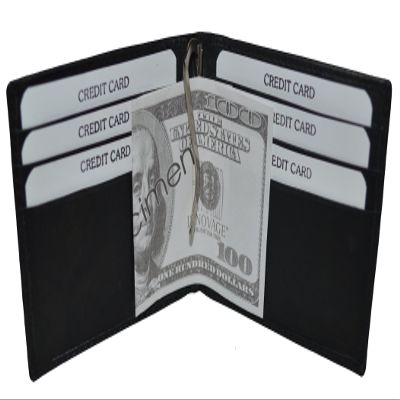 Leatherboss Genuine Leather Slim Magnetic Minimalist Bifold Money Clip Cash Wallet with Credit Card Holder Slots, Black
