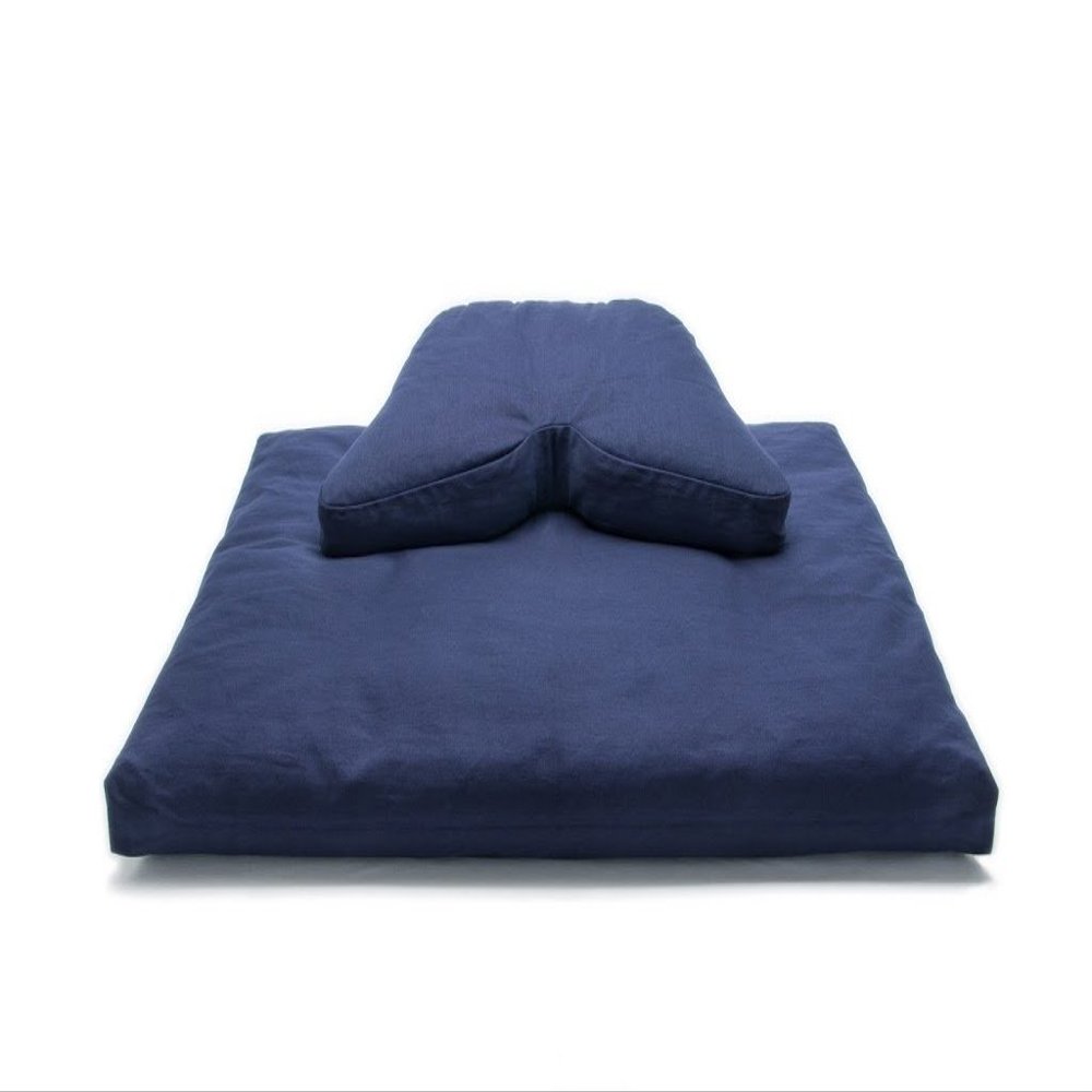 Navy Blue Buckwheat Hull Regular Lift Cosmic Cushion & Cotton Batting Zabuton Meditation Cushion Set