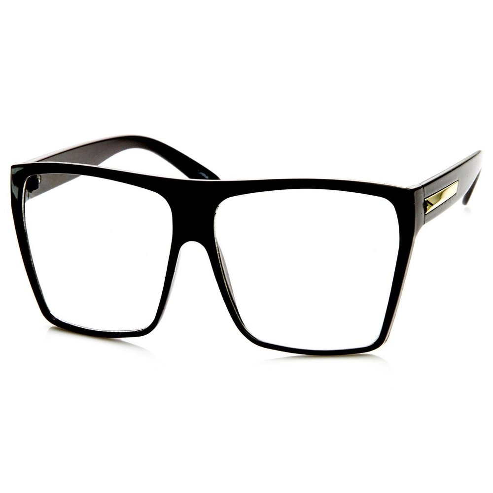 Large Oversized Retro Fashion Clear Lens Square Glasses, Black Gold, Size 5.0
