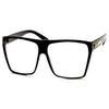 Large Oversized Retro Fashion Clear Lens Square Glasses, Black Gold, Size 5.0 view 1