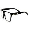 Large Oversized Retro Fashion Clear Lens Square Glasses, Black Gold, Size 5.0 view 3
