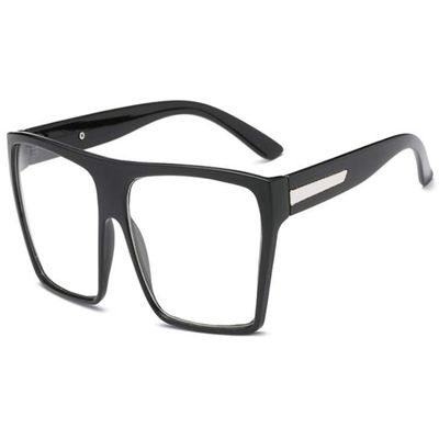 Black Silver Super Oversized Eyeglasses Flat Top Square Clear Lens Glasses Frames