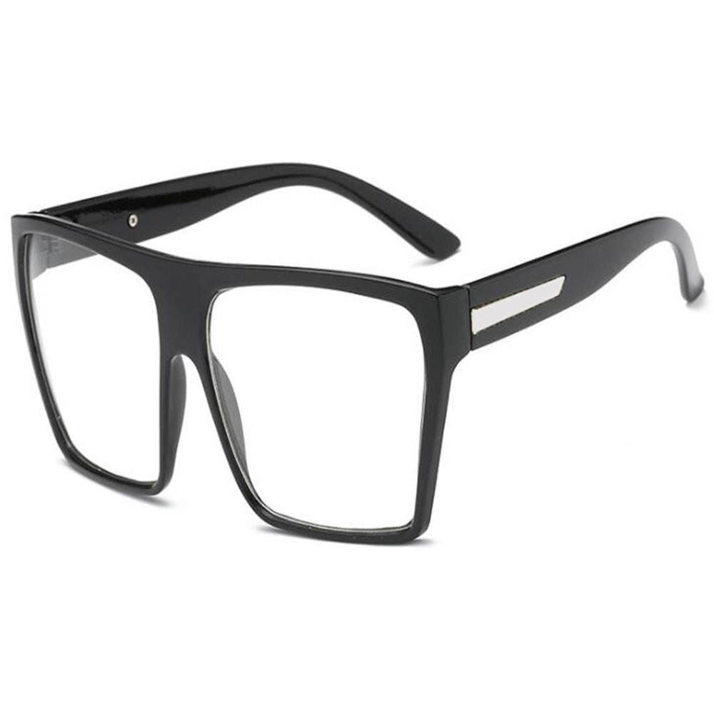 Black Silver Super Oversized Eyeglasses Flat Top Square Clear Lens Glasses Frames