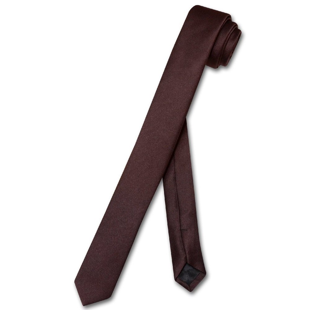 Vesuvio Napoli Narrow NeckTie Extra Skinny CHOCOLATE BROWN Men's 1.5" Neck Tie