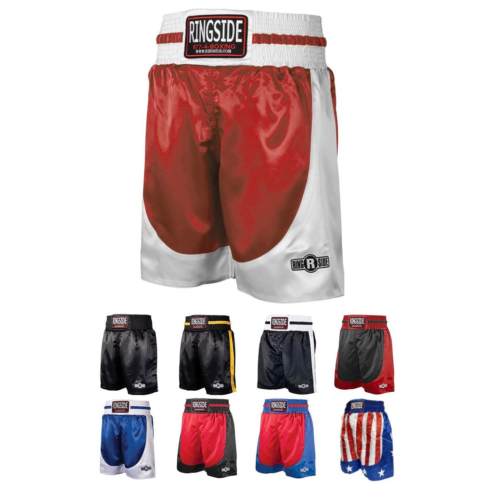 Ringside Pro-Style Boxing Trunks, Satin Boxing Shorts for Men and Women, Ideal for Boxing, MMA, Muay Thai, Red/White, Youth Medium