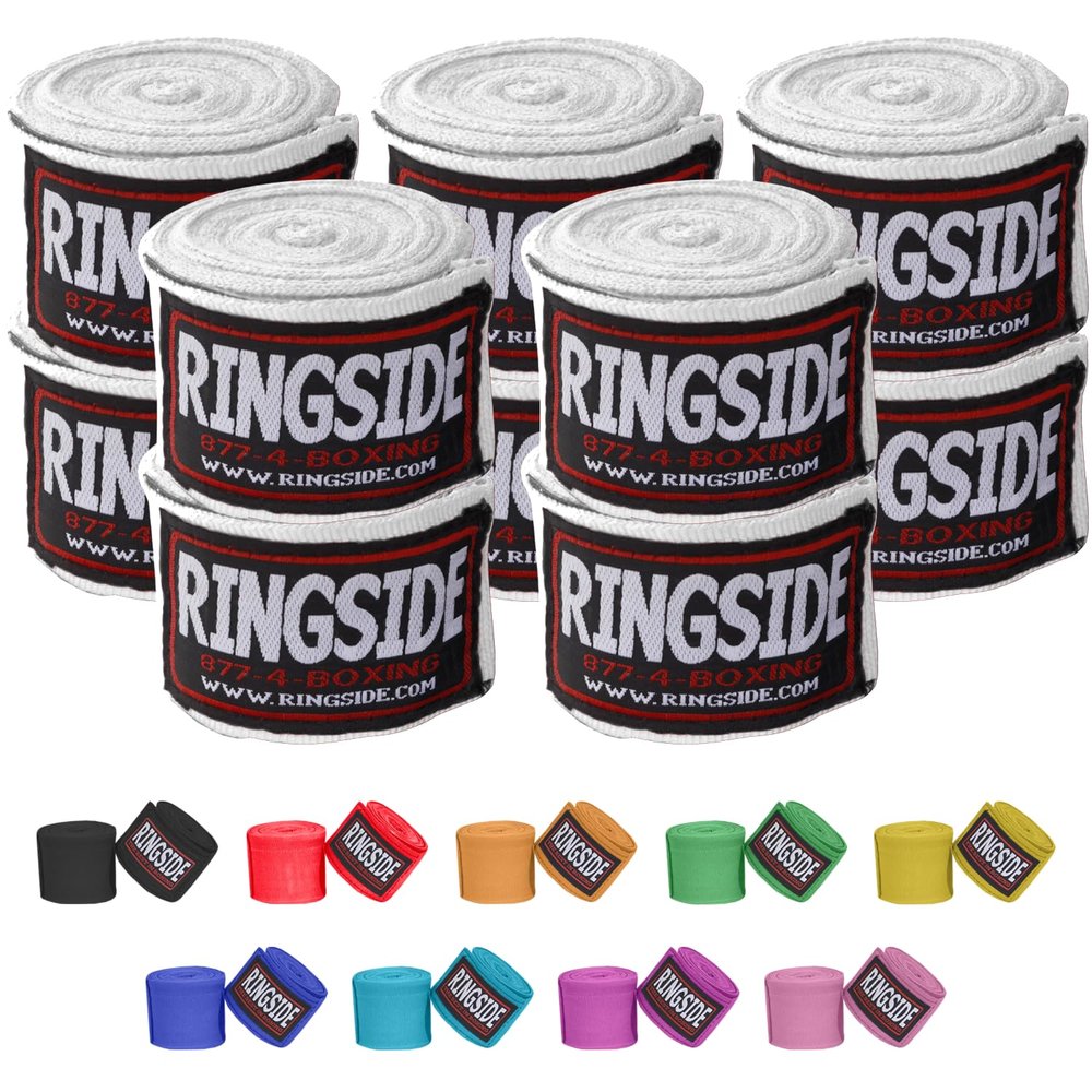 Ringside Mexican Style Boxing Hand Wraps (5 Pairs Pack), White , 180"