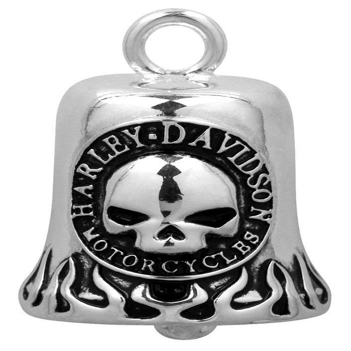 Harley-Davidson HD Classic Willie G Skull with Black Flames Ride Bell, Silver