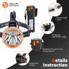 High Power Rechargeable LED Headlamp - Waterproof Adjustable Head Flashlight, Hands-Free Head Torch for Camping, Hiking, Hunting, Fishing, Emergency, Outdoor Activities, Ultra Bright Comfortable Wear view 3