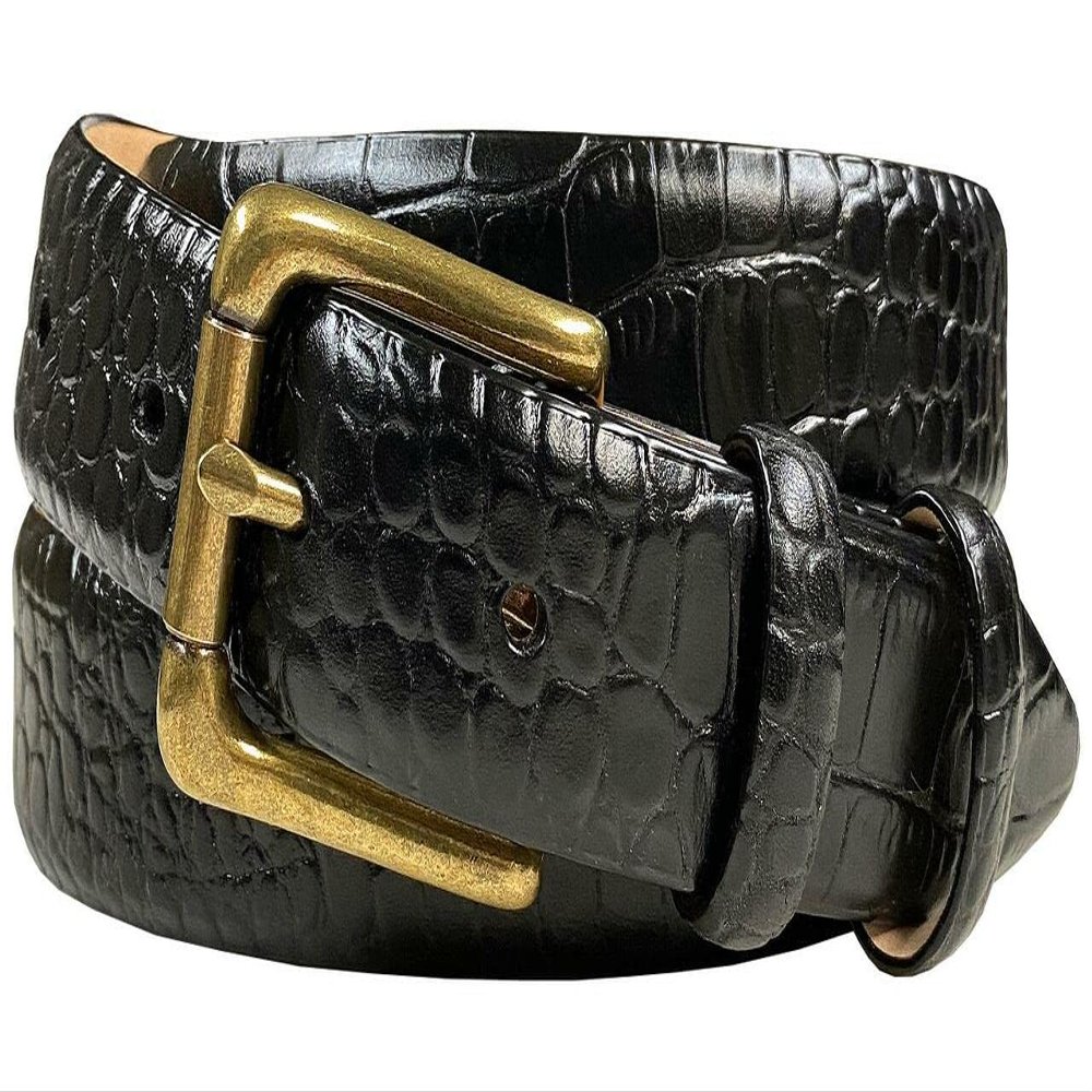 Arthur Men's Italian Calfskin Genuine Leather Dress Belt Solid Brass Roller Buckle 1-1/8"(30mm) Wide (Alligator Black, 50)