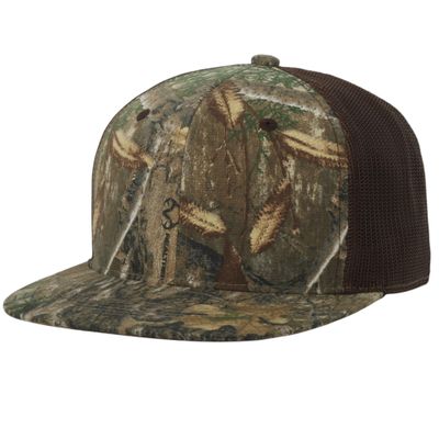 Realtree Camo Flat Bill Hunting Camouflage Trucker Cap Hat (RT Edge) Mesh Back, Snapback, High Crown, Sweatband, 6-Panel, Bendable Bill Wear Flat or Curved