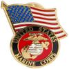 Eagle Emblems Marine Corps Logo and US Flag Lapel / Hat Pin view 1