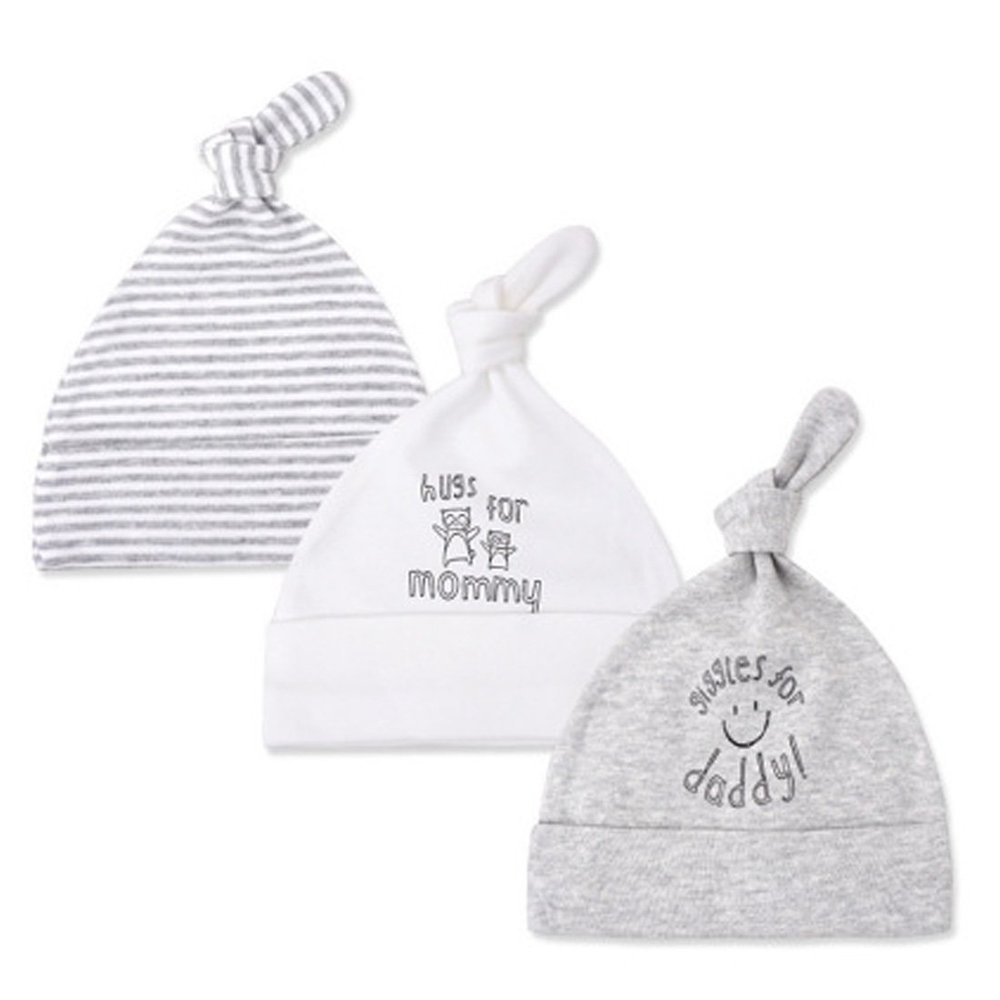 Baby Beanies Hat for Newborn Boys/Girls Infant 100% Cotton Adjustable Knot Hats, 3 Pack Mommy's Hug
