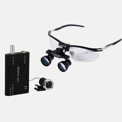 EAST DENTAL Black 3.5X Surgical Binocular Loupes Aluminium Frame + 3W LED Headlight
