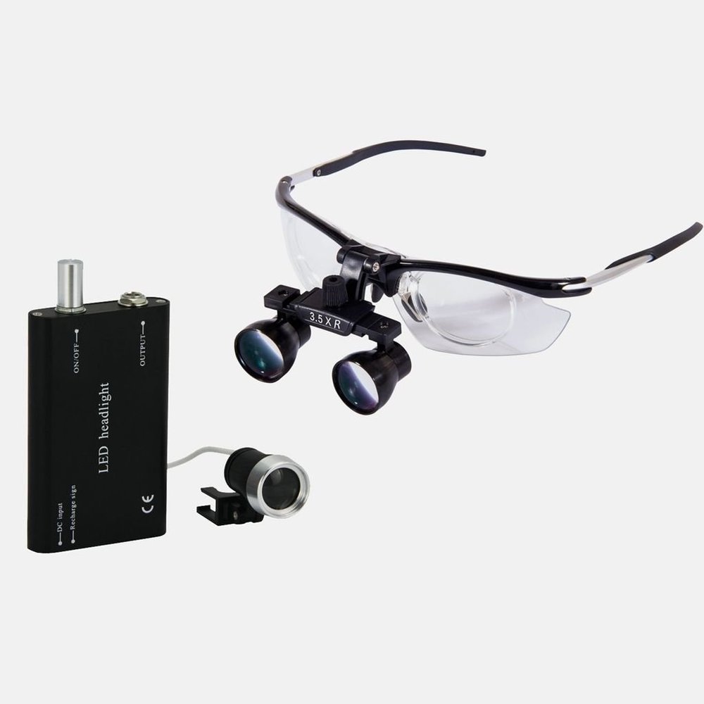 EAST DENTAL Black 3.5X Surgical Binocular Loupes Aluminium Frame + 3W LED Headlight
