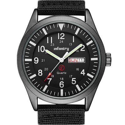 Infantry Mens Military Watch - Field Tactical Army Watch for Men with 12/24 Hour Time, Day Date, 5ATM Waterproof Analog Quartz Wristwatch, Durable Nylon Band for Outdoor Work Sport Black