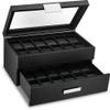 Glenor Co Watch Box for Men - 24 Slot Luxury Display Case Organizer, Carbon Fiber Design -Metal Buckle for Mens Jewelry Watches, Men's Storage Holder w Large Glass Top, Drawer & Leather Pillows- Black view 1
