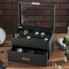 Glenor Co Watch Box for Men - 24 Slot Luxury Display Case Organizer, Carbon Fiber Design -Metal Buckle for Mens Jewelry Watches, Men's Storage Holder w Large Glass Top, Drawer & Leather Pillows- Black view 2