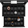 Glenor Co Watch Box for Men - 24 Slot Luxury Display Case Organizer, Carbon Fiber Design -Metal Buckle for Mens Jewelry Watches, Men's Storage Holder w Large Glass Top, Drawer & Leather Pillows- Black view 3