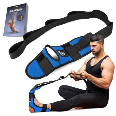 DMoose Fitness Foot & Calf Stretcher with Adjustable Padded Stretching Strap for Plantar Fasciitis, Hamstring, Heel Spurs and Achilles Tendonitis Relief - Yoga Leg Stretch Strap for Flexibility