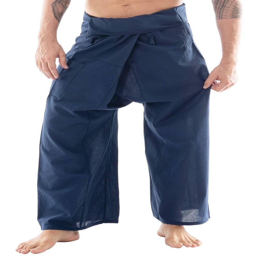 CandyHusky Thai Fisherman Pants - Lightweight Cotton Men Women Adults Unisex Yoga Lounge Pants Navy Blue