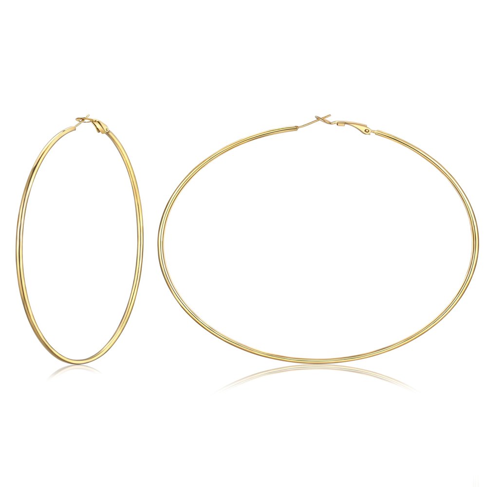 FOCALOOK Extra Large Gold Hoop Earrings for Women, 14K Gold Plated Non Tarnish Hypoallergenic 100mm Lightweight Thin Hoops Earrings Big