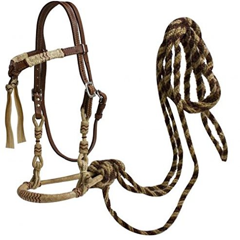 Showman Leather Futurity Knot Headstall with Rawhide Braided Bosal and Horse Hair Mecate Reins