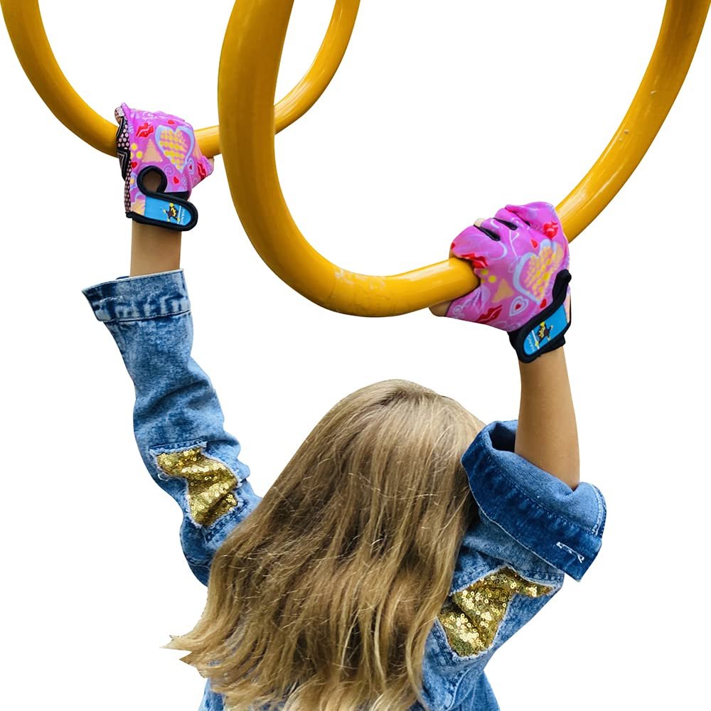 Monkey Bar Gloves with Grip Control (Children 7 and 8 Years Old) Climbing Fingerless Pink Gloves