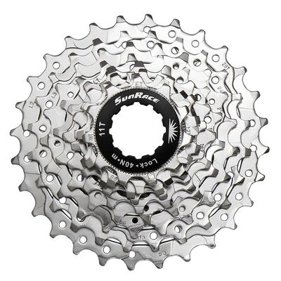 Sunrace CSR91 9-Speed Nickel Plated Cassette with Alloy Lockring and Gray Spacer, 11-28T