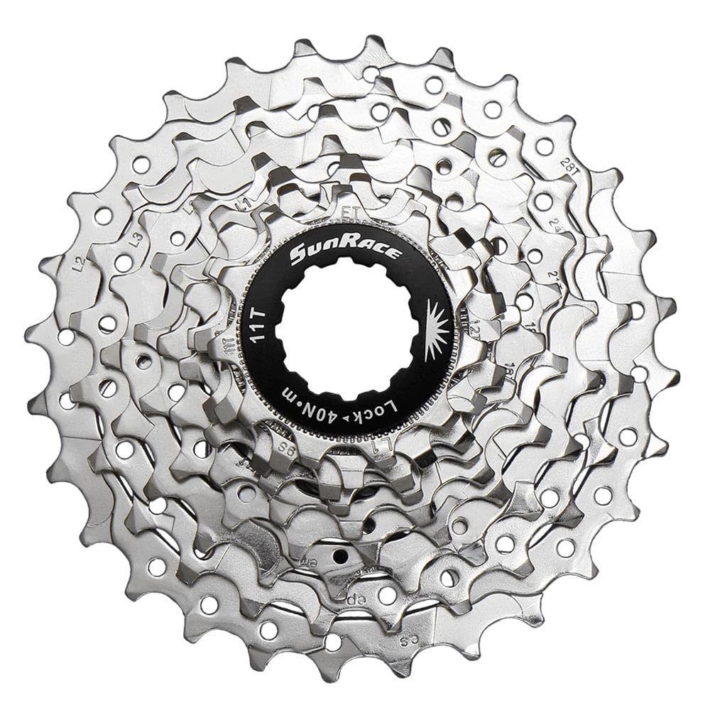 Sunrace CSR91 9-Speed Nickel Plated Cassette with Alloy Lockring and Gray Spacer, 11-28T