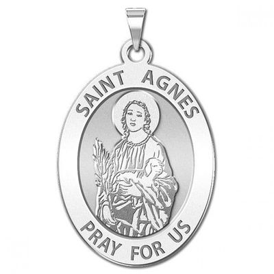 PicturesOnGold.com Saint Agnes of Rome Oval Religious Medal - - 1/2 X 2/3 Inch Size of Dime, Sterling Silver