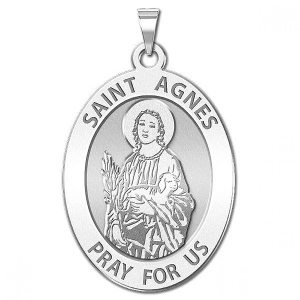 PicturesOnGold.com Saint Agnes of Rome Oval Religious Medal - - 1/2 X 2/3 Inch Size of Dime, Sterling Silver