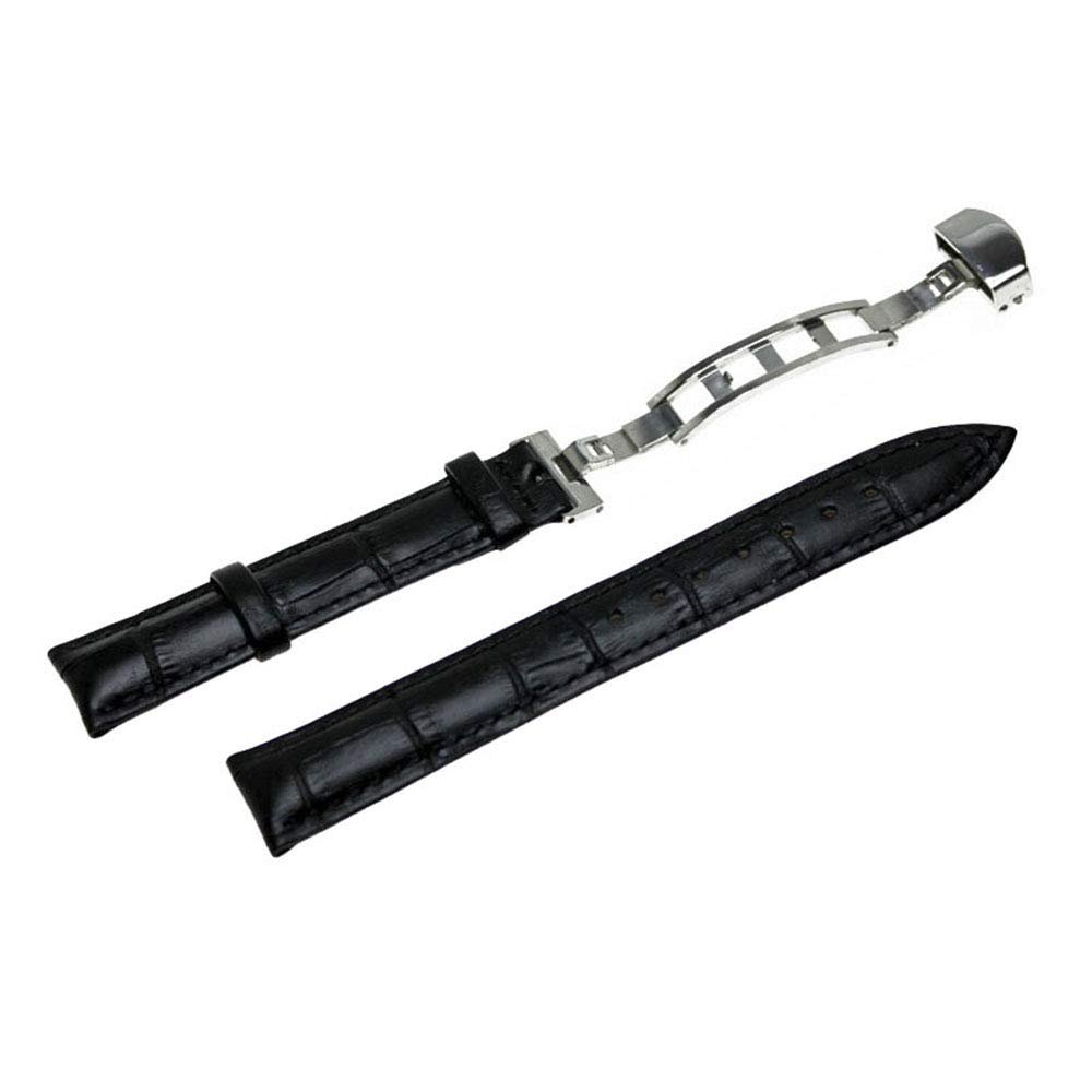 RECHERE 21mm Leather Watch Band Strap Deployment Clasp Color Black