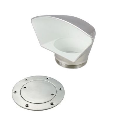 White Water White Low Profile Stainless Cowl Vent/Dorade Set (1450SK-W/6361S - Cowl Vent 3" + 2-Hole Deck Plate)