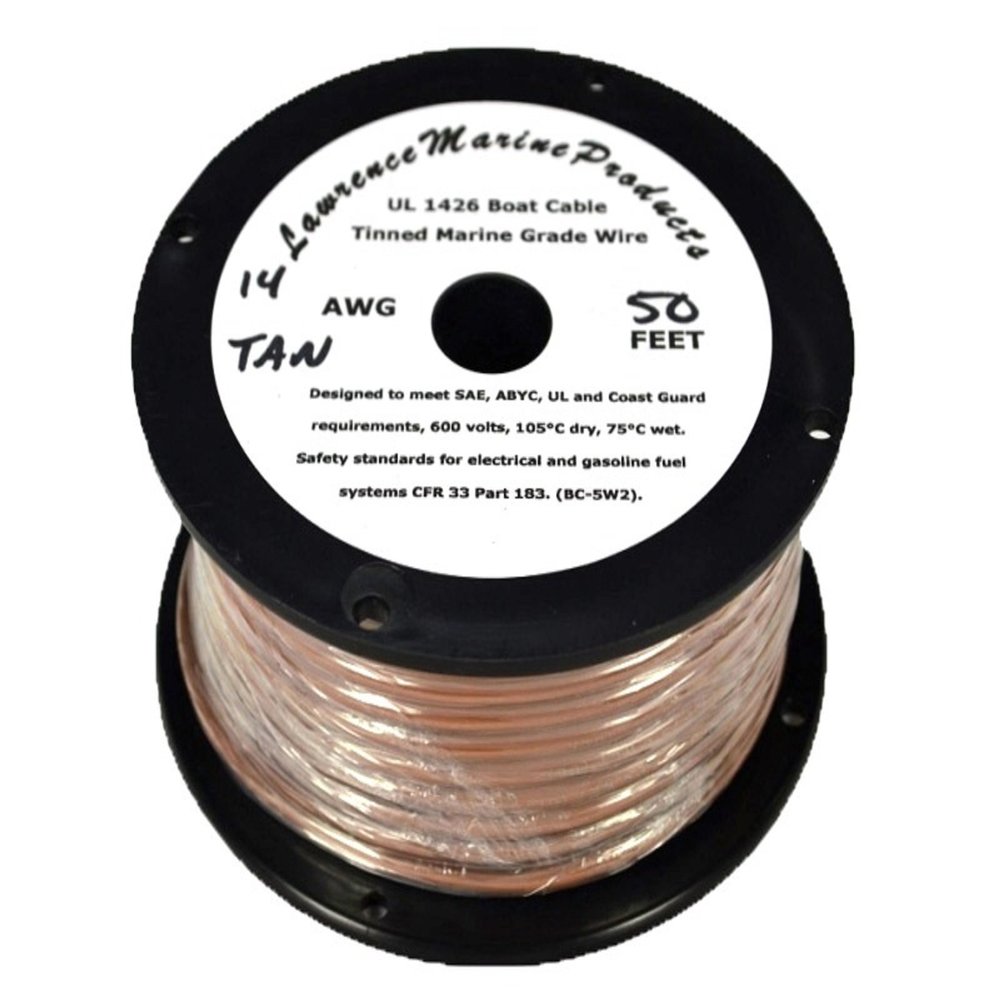 14 AWG Tinned Marine Primary Wire, Tan, 50 Feet