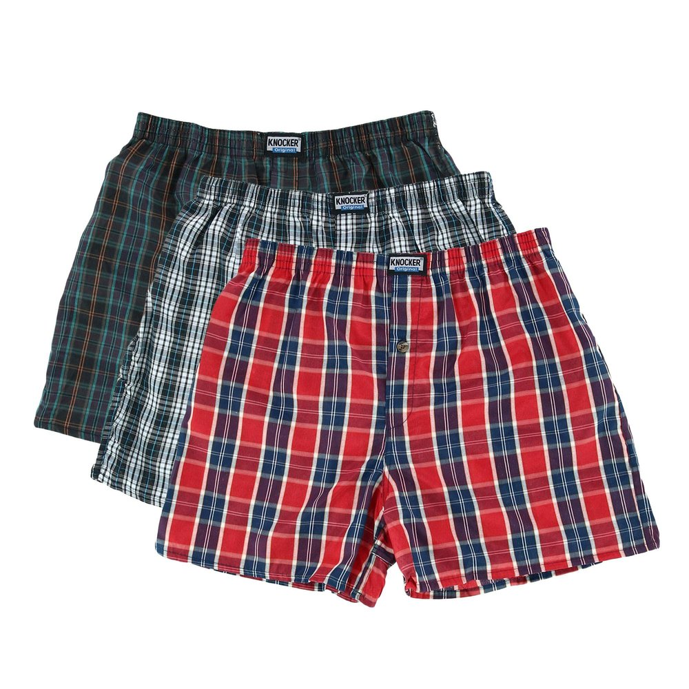 Knocker Men's Classic Plaid Cotton Boxer Shorts Underwear, 3 pcs per pack (3XL, Assorted)