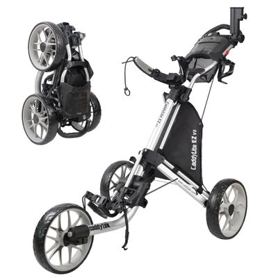 Caddytek CaddyLite EZ V8 Golf Push Cart - Lightweight 3 Wheel Foldable Cart with One-Click 2-Step Folding, EVA Wheels, Adjustable Handle, Cooler Basket, Umbrella & Drink Holder, Compact Golf Cart
