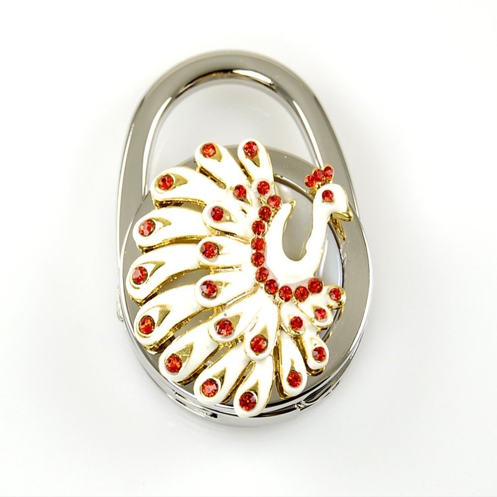 Stylish Foldable Handbag Holder White "Peacock" Purse Hook