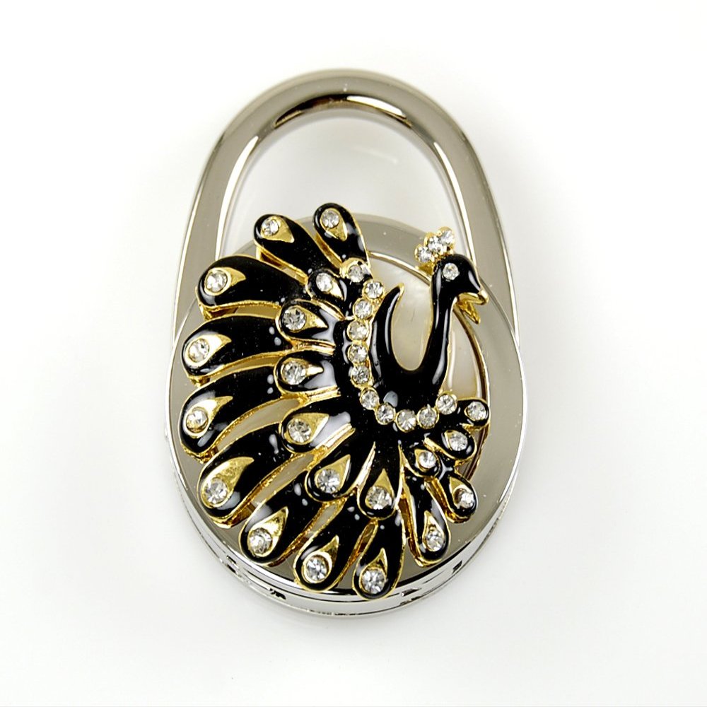 Stylish Foldable Handbag Holder Black"Peacock" Purse Hook