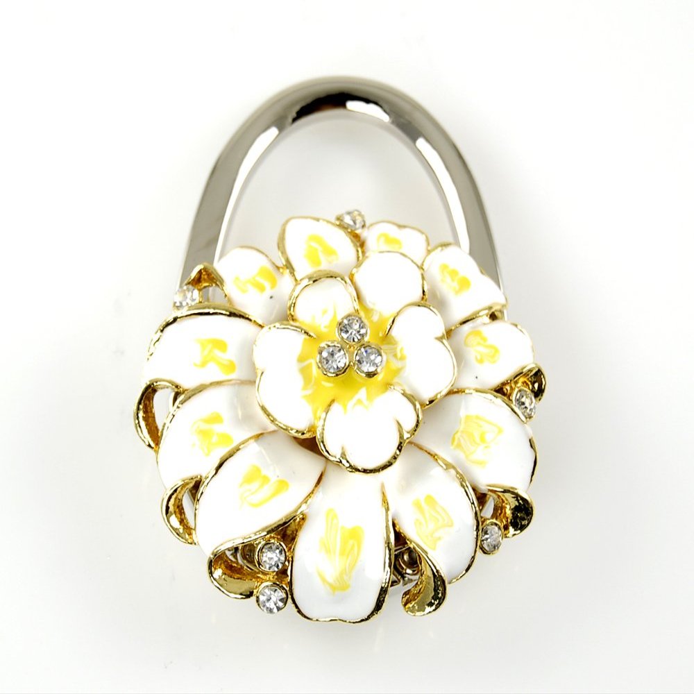 Stylish Foldable Handbag Holder White "Flower Bloom" Purse Hook