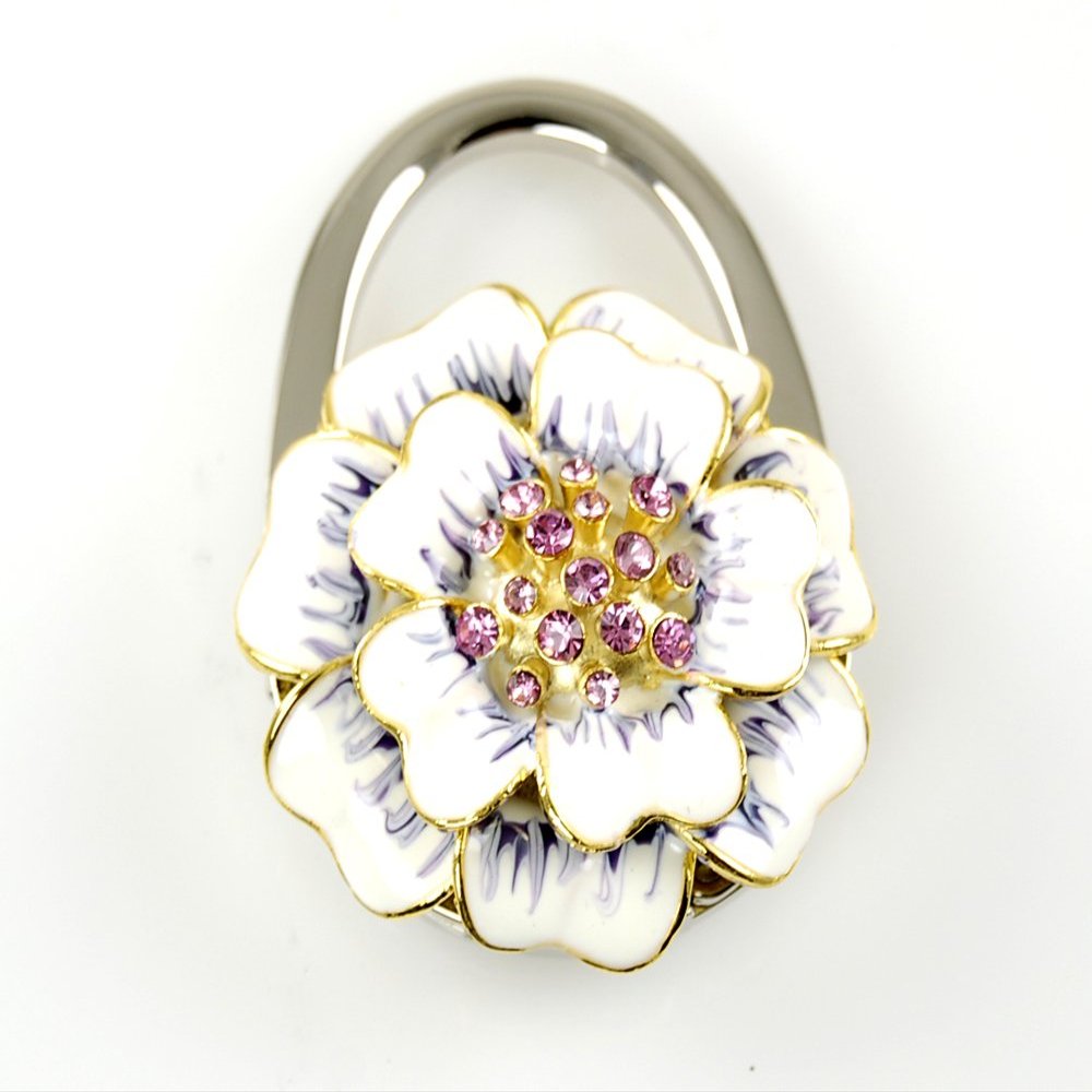 Stylish Foldable Handbag Holder White "Wavy Petals Flower" Purse Hook
