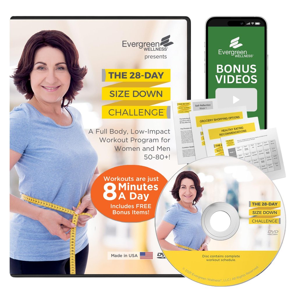 Exercise DVD for Seniors - 28 Day Size Down Challenge Low Impact DVD Exercise for Seniors Over 60 - Less Than 10 Minute Strength Training for Seniors Just 8 Minutes Per Day for Women / Men 50-80+