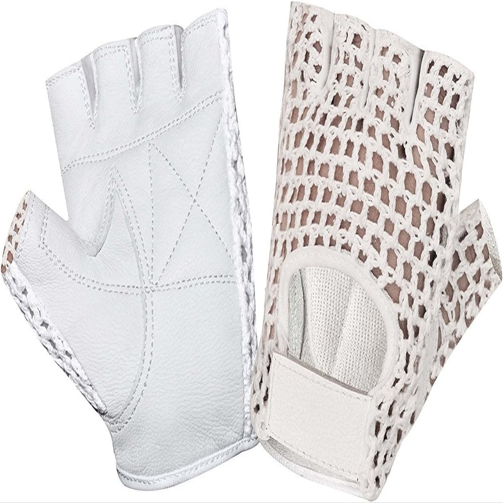 Kango Fitness MESH Leather Fingerless Weight Lifting Exercise Gym Wheelchair Gloves White W 1061 (S)