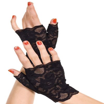 MUSIC LEGS Women's Lace Fingerless Gloves, Black, One Size